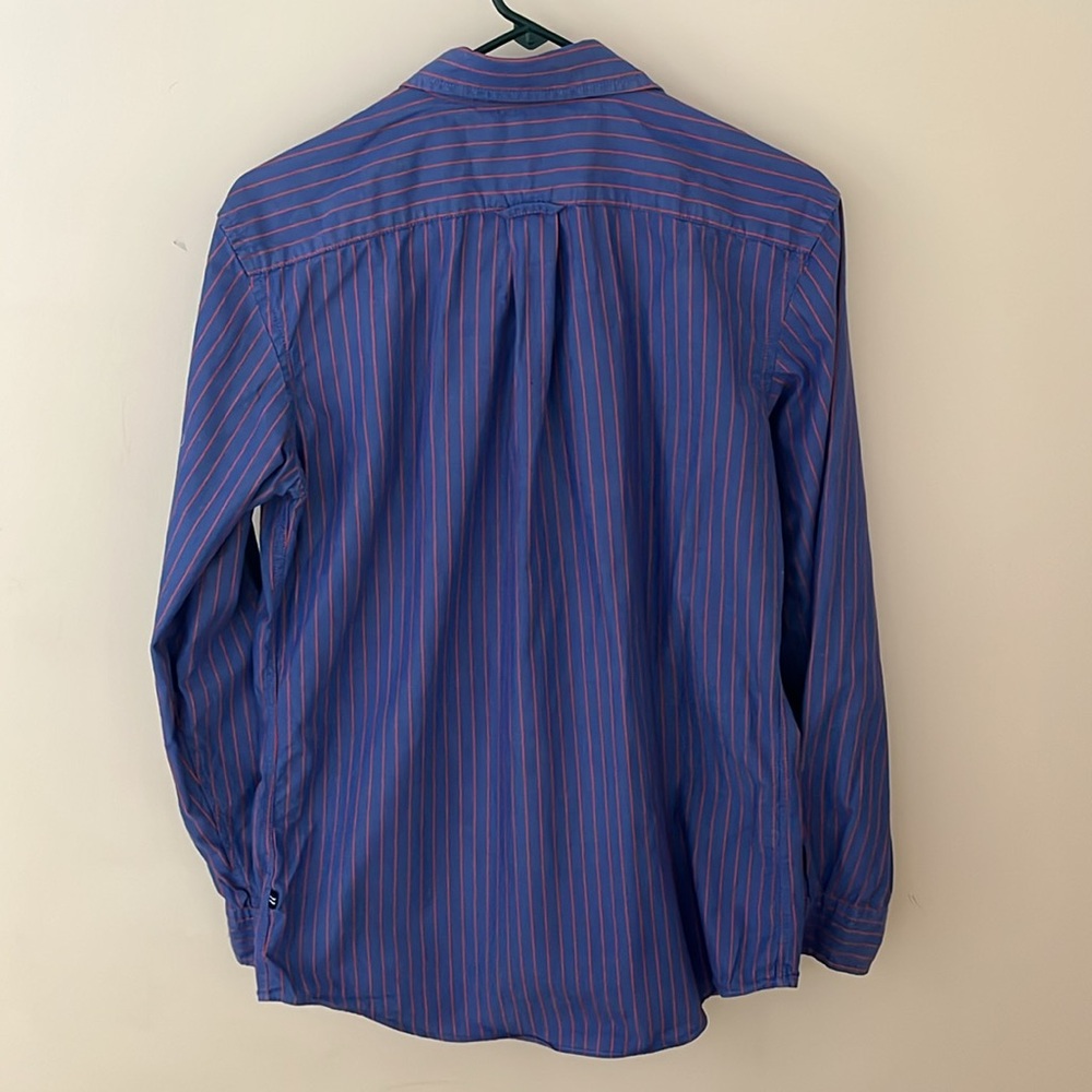 Nautica Men’s size S button down blue with orange stripe shirt - Picture 4 of 4